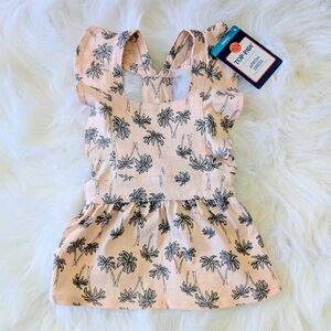 Palm Tree Apron Dress Pale Pink Grey Small New Top Paw